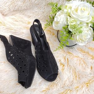 Vaneli wedges sling back black platform open toe